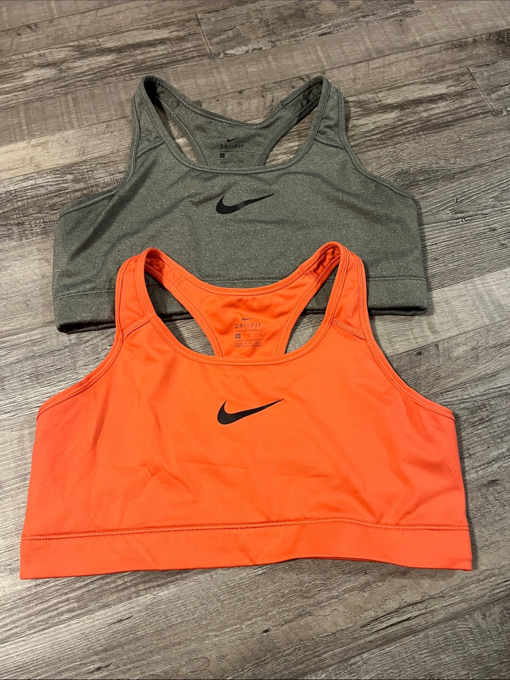 Nike Racerback Dri-FIT Sports Bras in Orange & Gray